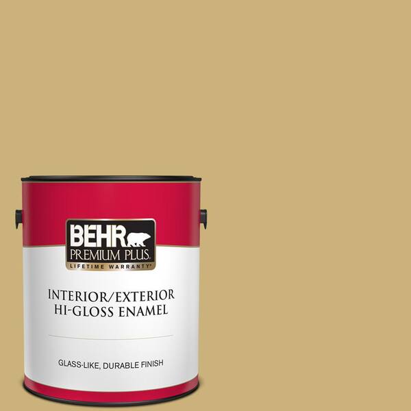 BEHR PREMIUM PLUS 1 gal. #360F-4 Dry Sea Grass Hi-Gloss Enamel Interior/Exterior Paint