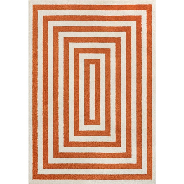 Bandol Modern Classic Mitre Stripe Terracotta/Ivory 9 ft. x 12 ft. Area Rug