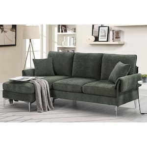 84 in. Green with 2-Pillows Chenille Upholstered Sectional Sofa in 2-Piece L-shaped