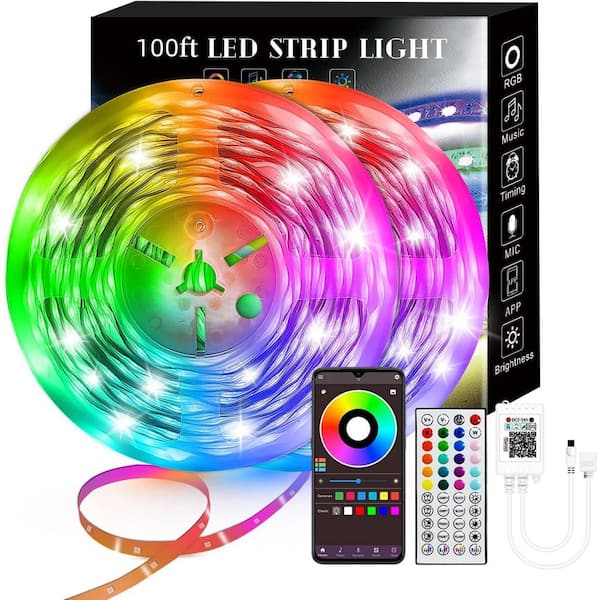 100 ft. Smart LED Strip Lights with 40 Key Remote Controller LED Lights RGB (2 Rolls of 50 ft.)
