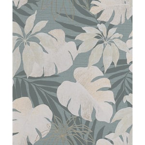 Nona Grey Tropical Leaves Strippable Wallpaper Covers 57.5 sq. ft.
