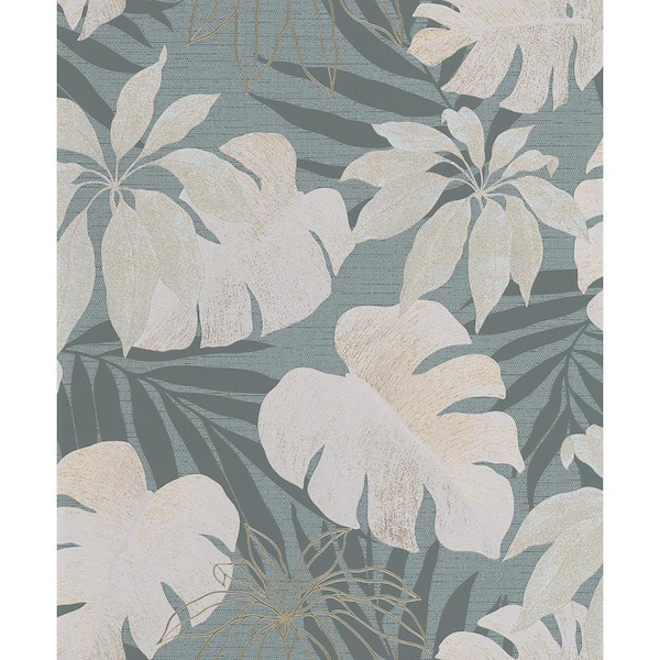 Marburg Nona Grey Tropical Leaves Strippable Wallpaper Covers 57.5 sq. ft.