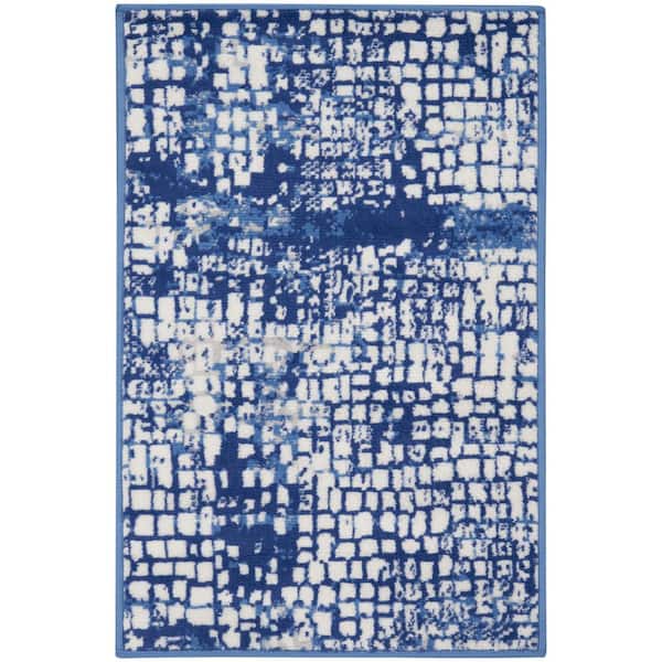Nourison Whimsicle Ivory Navy doormat 2 ft. x 3 ft. Abstract Contemporary Kitchen Area Rug