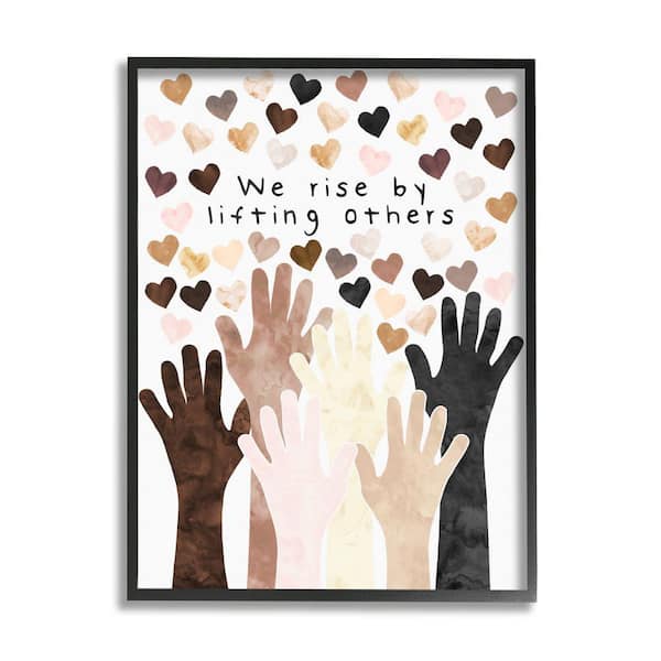 Stupell Industries in. We Rise by Lifting Others Quote Hands Hearts" by Erica Billups Framed Country Wall Art Print 24 in. x 30 in.