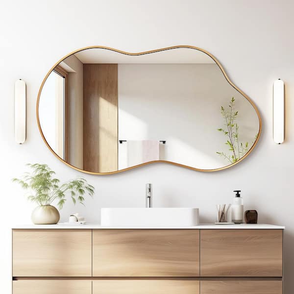 26 in. W x 46 in. H Asymmetrical Gold Aluminum Alloy Framed Wall Mirror Irregular Wall Mirror