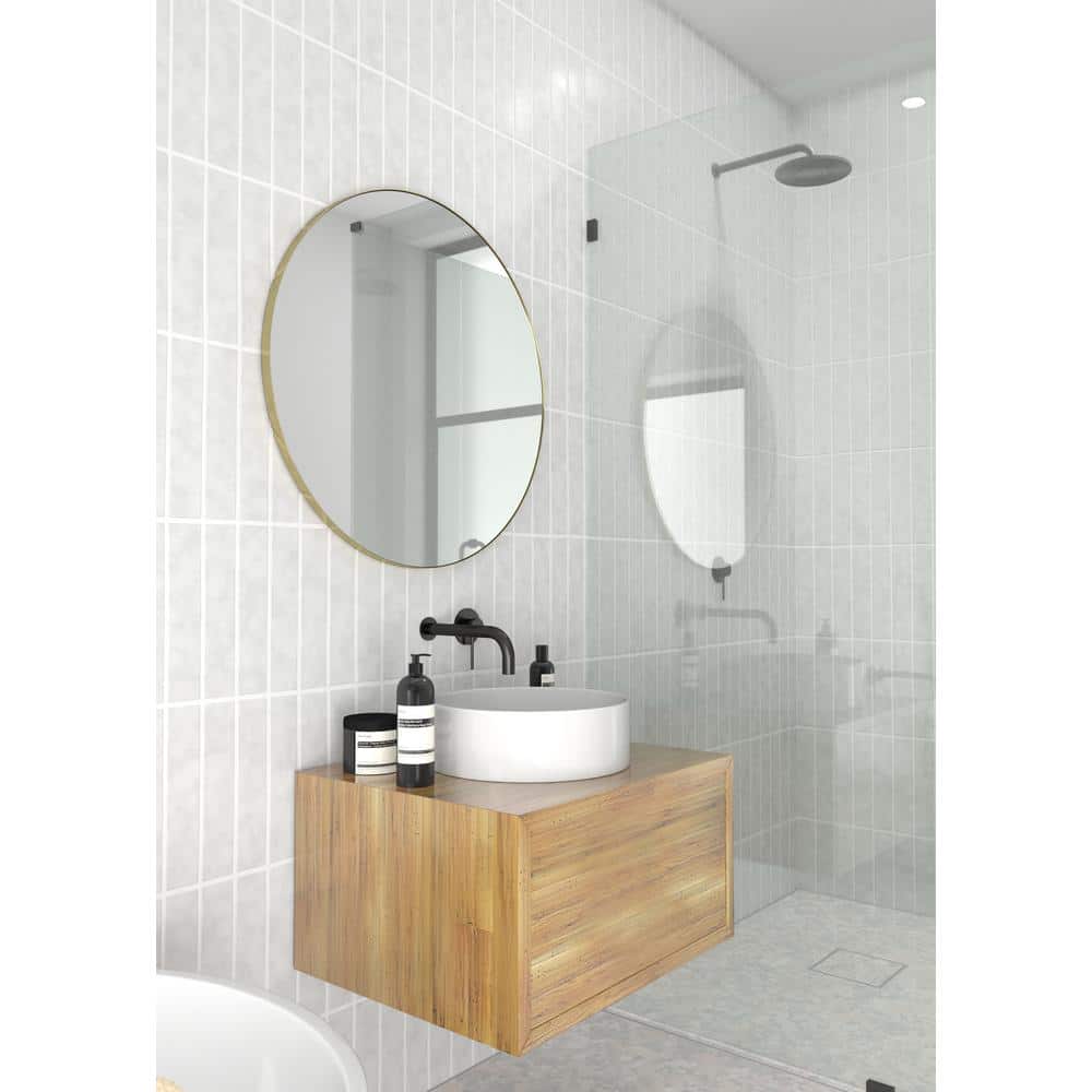 Leia 28" Round Bronze and Wood Mirror