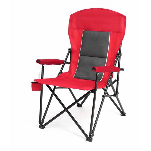 VAMOP Red Steel Folding Lawn Chair with High Back and Cup Holder