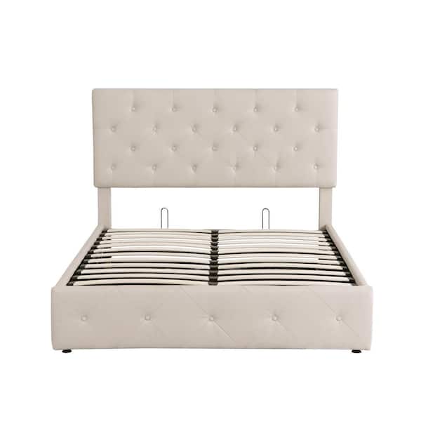Donason 77.9 in. W Gray Linen Wood Frame Full Platform Bed with a Hydraulic Storage System