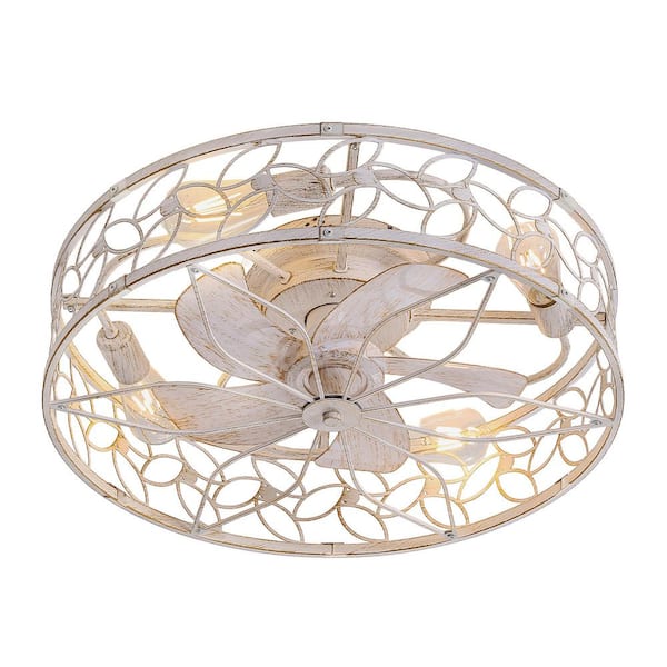 HINNIXY 23 in. Indoor White Gold Flush Mount Caged Ceiling Fan with Light Kit and Remote Control