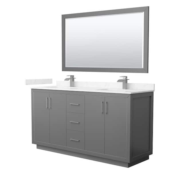 Wyndham Collection Icon 66 in. W x 22 in. D x 35 in. H Double Bath Vanity in Dark Gray with Carrara Cultured Marble Top and 58 in. Mirror