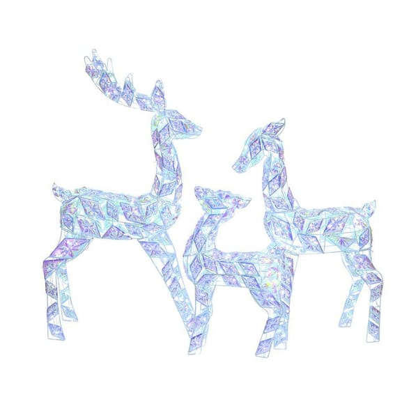 56 in. 3-Piece Multi-Color Snowflake Deer Family Outdoor Christmas Decoration with 460 Lights