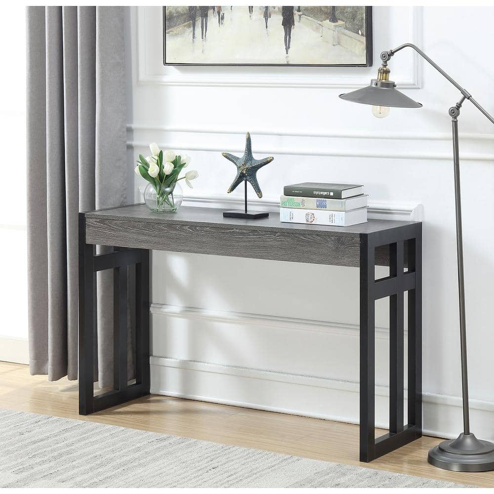 Weathered Gray & Black Solid Wood Console Table with Storage