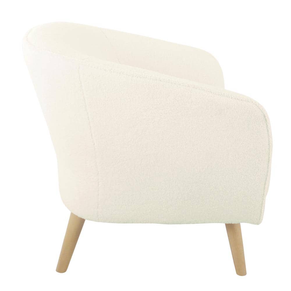 Cozy Sherpa Barrel Accent Chair in Soft Beige with Wooden Legs