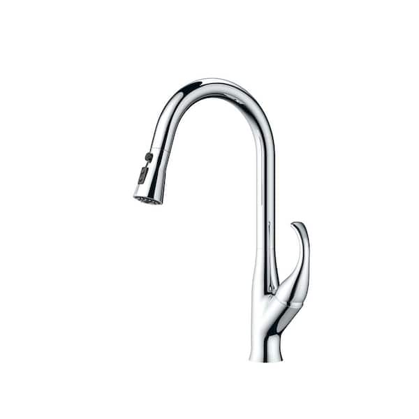 Single Handle Pull-Down 16.53 H Kitchen Faucet with 360° Spout Swivel Dual-Function Sprayer in chrome