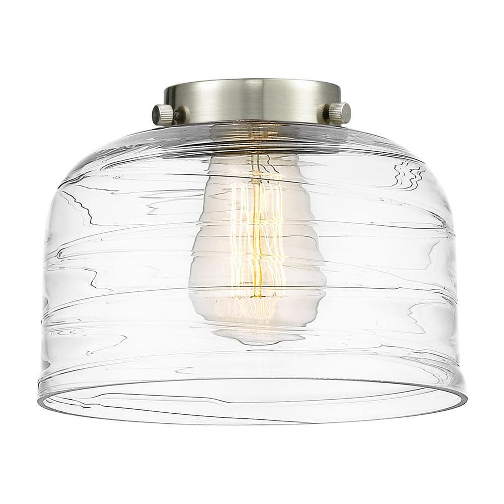 Caden Bell 10" Clear Deco Swirl Glass & Satin Nickel Flush Mount