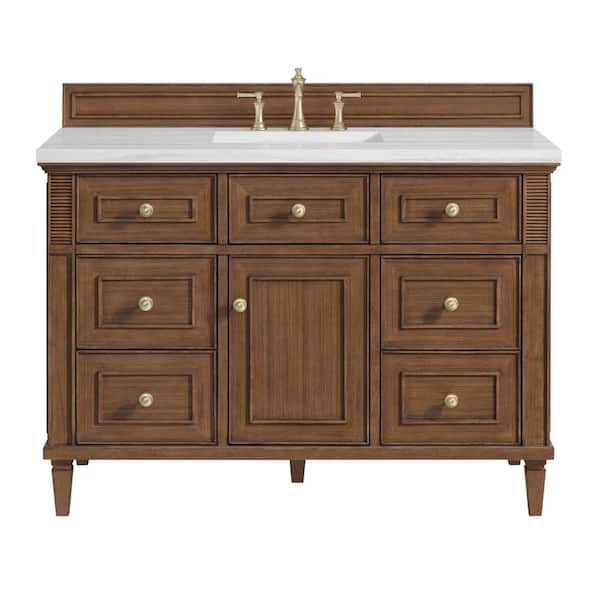 James Martin Vanities Lorelai 48.0 in. W x 23.5 in. D x 34.06 in. H Single Bath Vanity Mid-Century Walnut and Arctic Fall Solid Surface Top