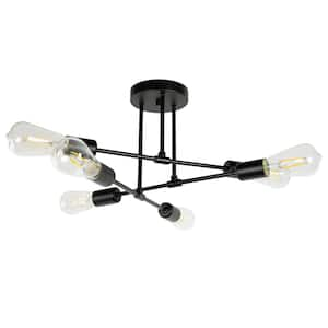 Modern Sputnik 6-Light Semi Flush Mount - Black, Linear Design