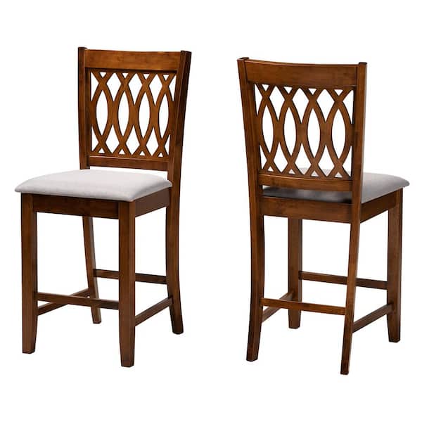 Baxton Studio Florencia 25.4 in. Grey and Walnut Brown Wood Counter Stool (Set of 2)