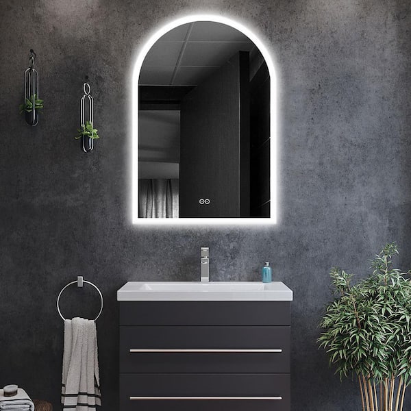 Lirago 26 in. W x 38 in. H Arched Frameless LED Dimmable Anti-Fog Bathroom Vanity Mirror in Silver