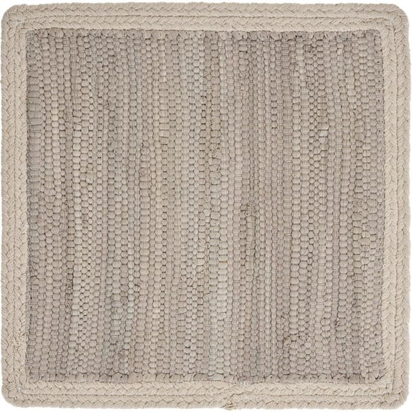 LR Home Neutral 15 in. x 15 in. Silver / Cream Bordered Square Cotton Placemats (Set of 4)