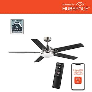 52 in. Burgess Matte Black Indoor LED Smart Ceiling Fan with Light Kit and Remote Control Powered by Hubspace