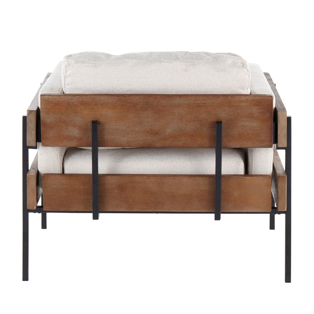 Cream Faux Leather Lawson Accent Chair with Brown Wood and Black Metal
