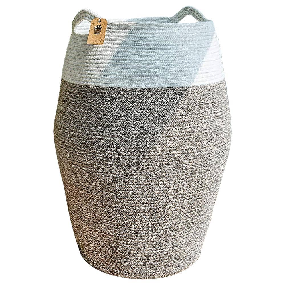 19.3 in. W x 19.3 in. D x 25.6 in. H Jute Laundry Basket Hamper White and B
