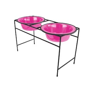 Modern Double Diner Feeder with Stainless Steel Cat/Dog Bowls, Bubble Gum Pink
