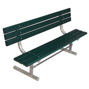 6 ft. Green Commercial Park Recycled Plastic Bench with Back Surface Mount