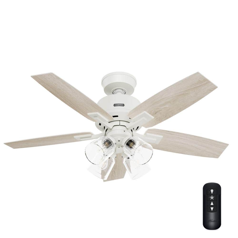 Matte White 44" Ceiling Fan with Light Oak Blades and Remote