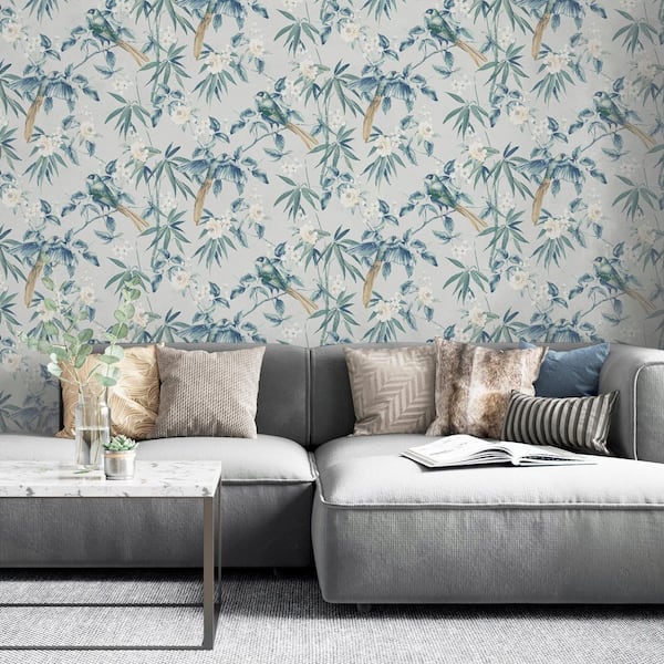 Suzume Teal Birds and Blooms Wallpaper