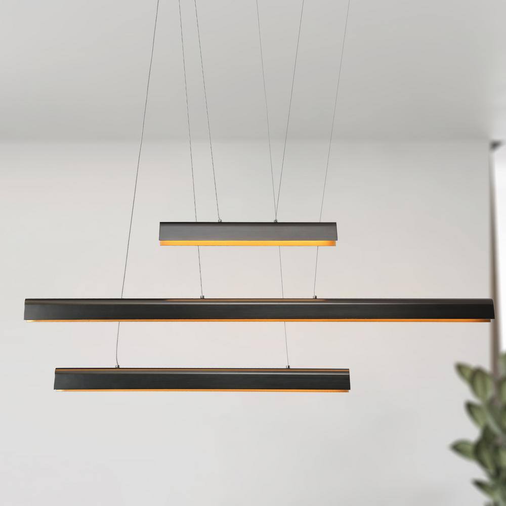 Khydeacc 3-Light Dimmable Integrated LED Brushed Black Nickel and Gold Linear Chandelier price history on PriceWatchPro