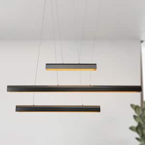 Khydeacc 3-Light Dimmable Integrated LED Brushed Black Nickel and Gold Linear Chandelier