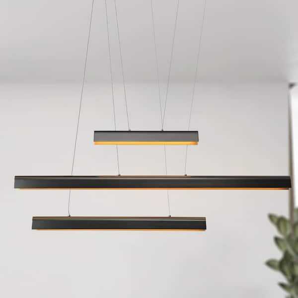 LNC Khydeacc 3-Light Dimmable Integrated LED Brushed Black Nickel and Gold Linear Chandelier