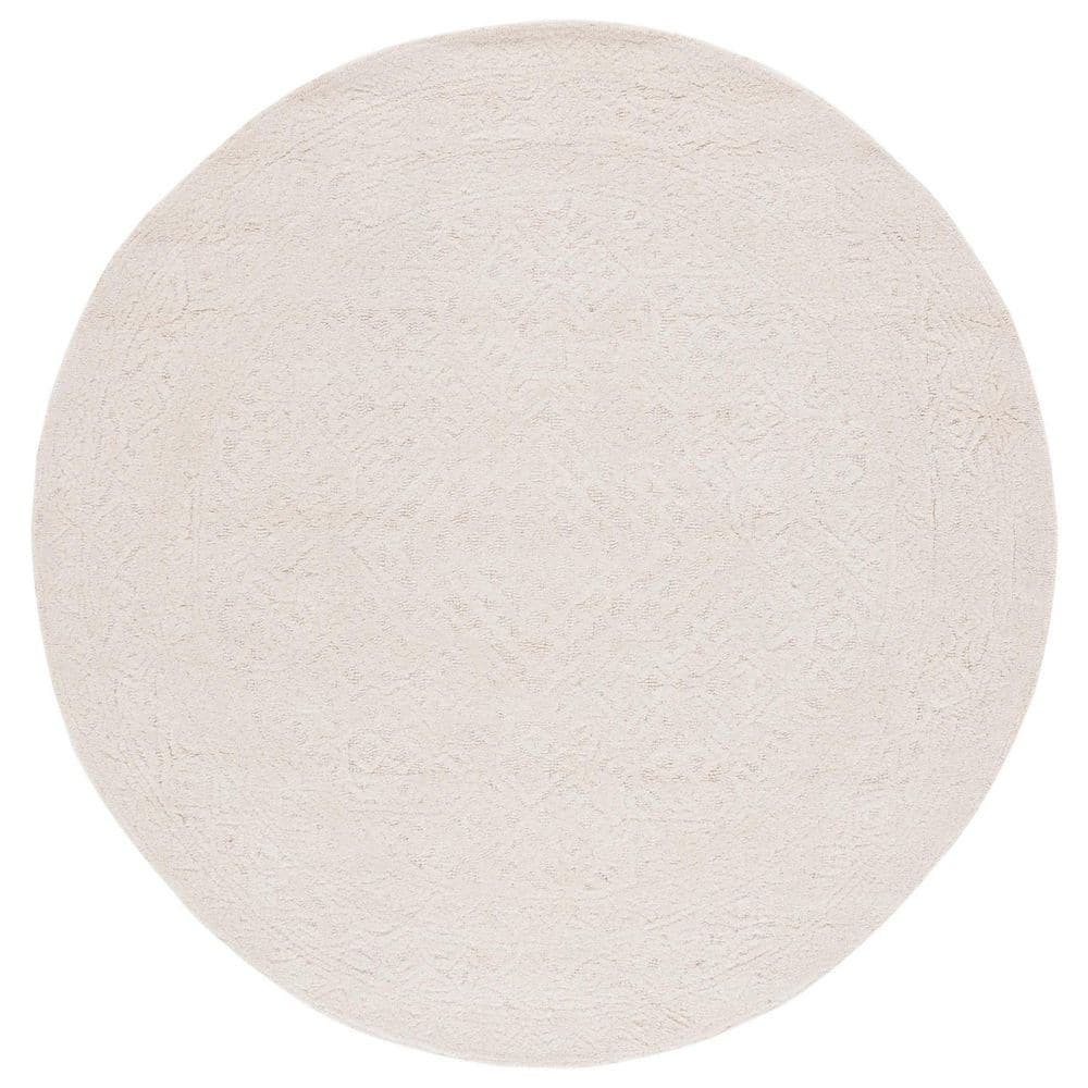 Ivory Geometric Handmade Wool Round Tufted Rug, 6'