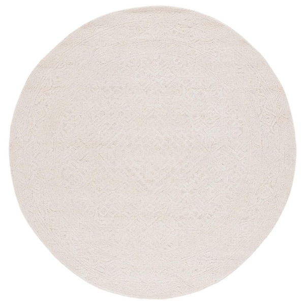 SAFAVIEH Textural 6 ft. x 6 ft. Ivory Monochrome Ornate Round Area Rug