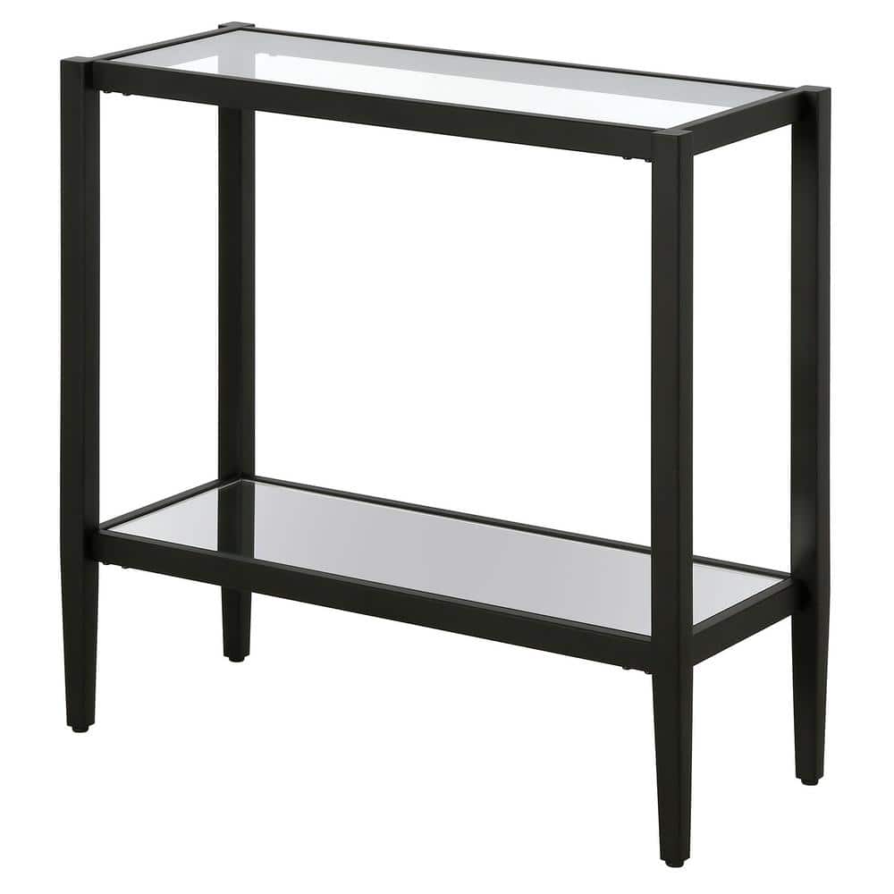 Blackened Bronze 24" Rectangular Side Table with Glass Shelf