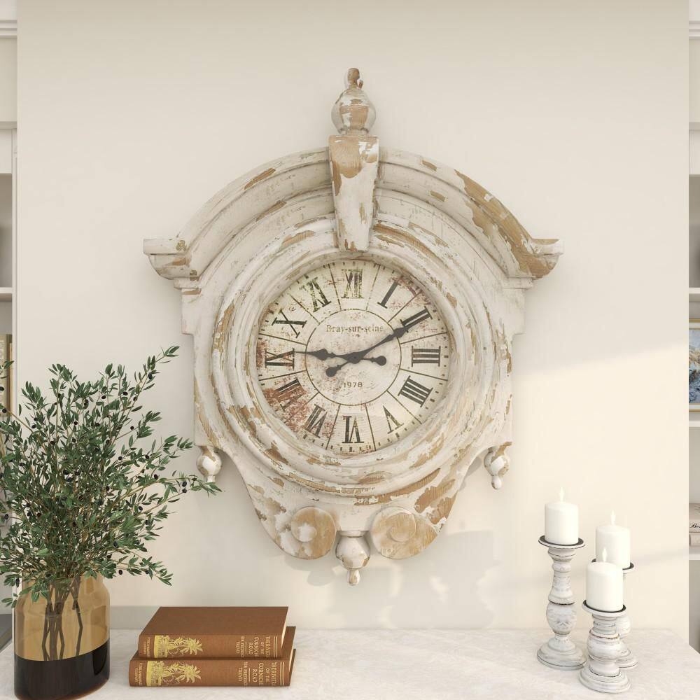 Vintage Brown and White Distressed Fiberglass Wall Clock