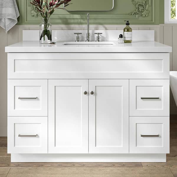 ARIEL Hamlet 49 in. W x 22 in. D x 36 in. H Bath Vanity in White with Pure White Quartz Top