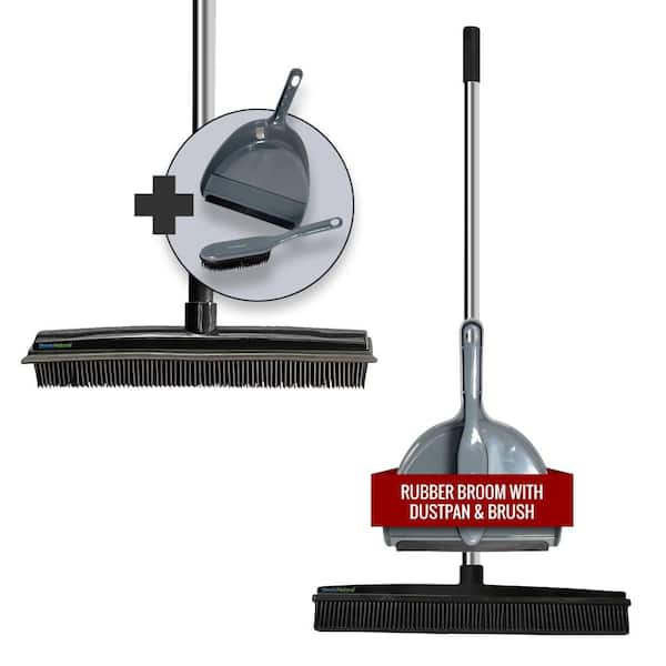 Organizeme Rubber Push Broom with Dust Pan Kit Black SNBS350006 - The Home  Depot