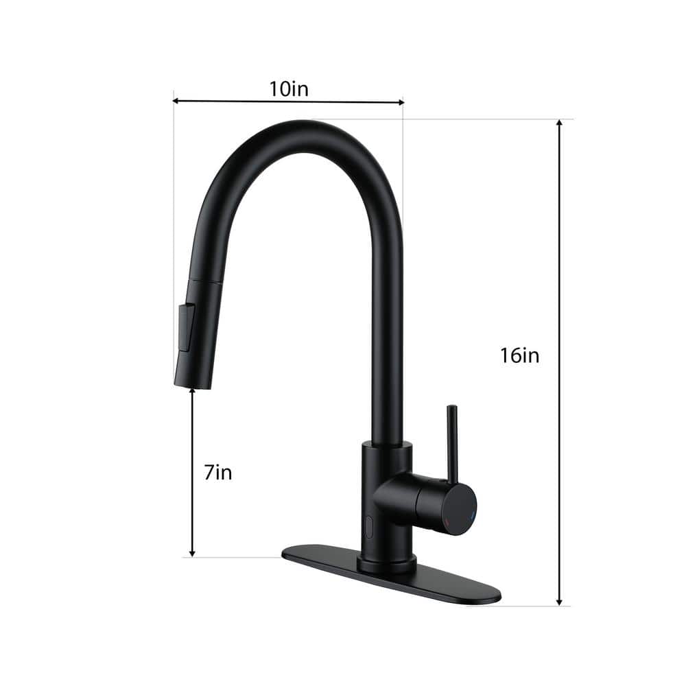 Matte Black Stainless Steel Touchless Kitchen Faucet with Pull-out Spray