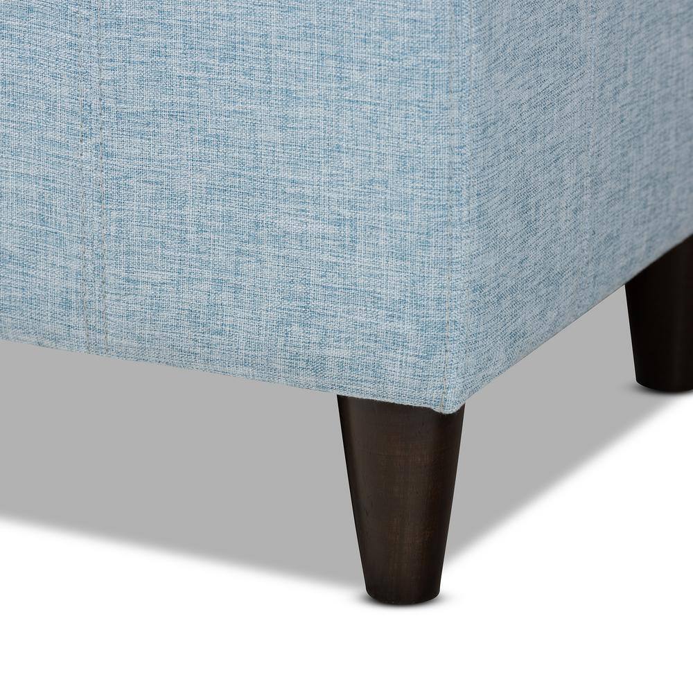 Light Blue Tufted Fabric Storage Bench Ottoman