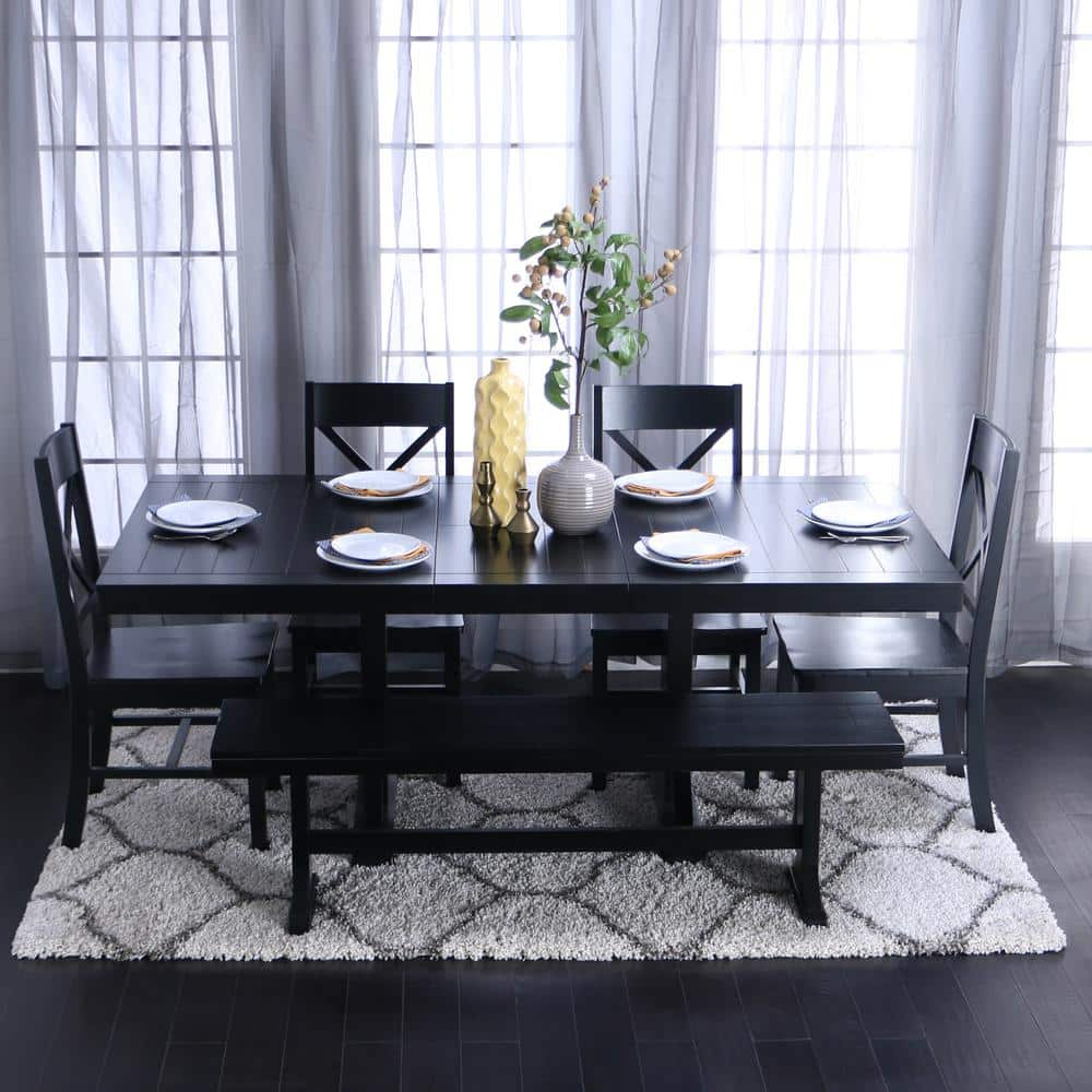 Walker Edison Furniture Company 6 Piece Traditional Wood Dining Set Antique Black Hd60w2bl The Home Depot