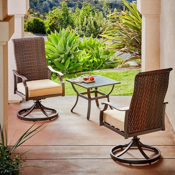 Royal Garden Rhone Valley 3-Piece Wicker Motion Outdoor Bistro Set with Tan Cushions