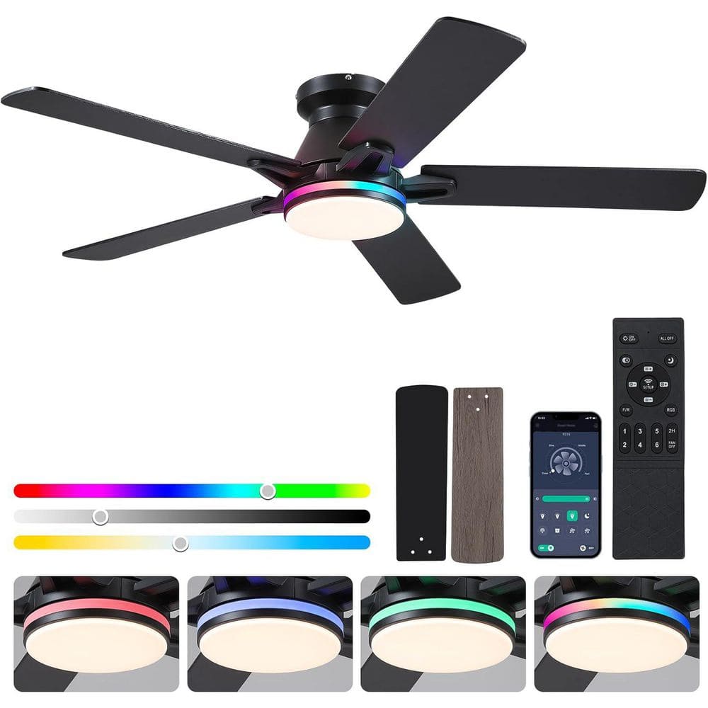 52 in. Indoor/Outdoor Modern Black 6-Speed Ceiling Fan with RGB Color LED Light and Remote/APP Control price history on PriceWatchPro