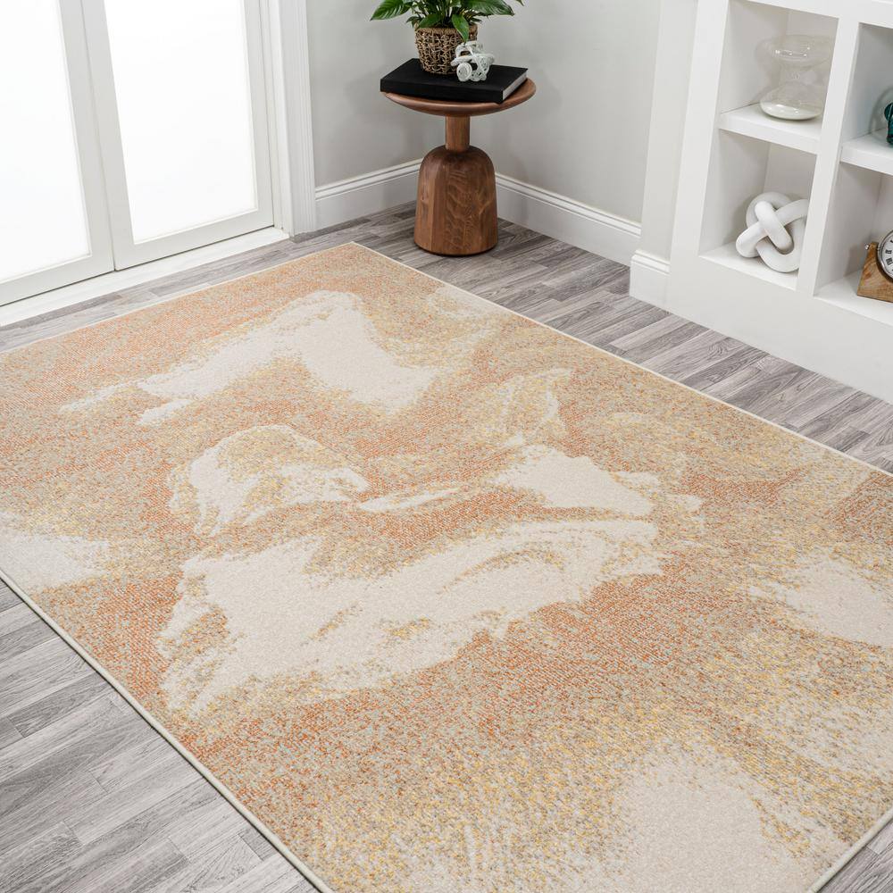 Petalo Abstract Orange Beige Cream Modern Area Rug 3 x 5