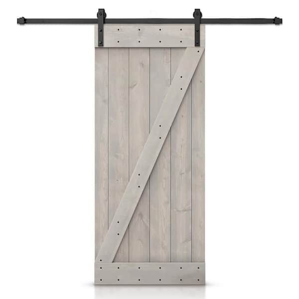 46 in. x 80 in. Z Series Silver Gray Stained DIY Wood Interior Sliding Barn Door with Hardware Kit