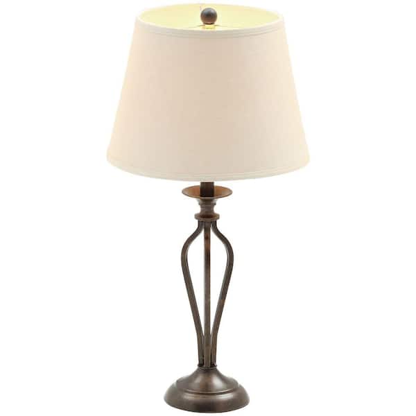 Hampton Bay Rhodes 28 in. Bronze Table Lamp with Natural Linen Shade