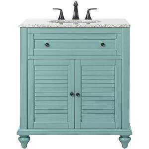 Hamilton Shutter 31 in. W x 22 in. D Bath Vanity in Sea Glass with Granite Vanity Top in Grey with White Sink