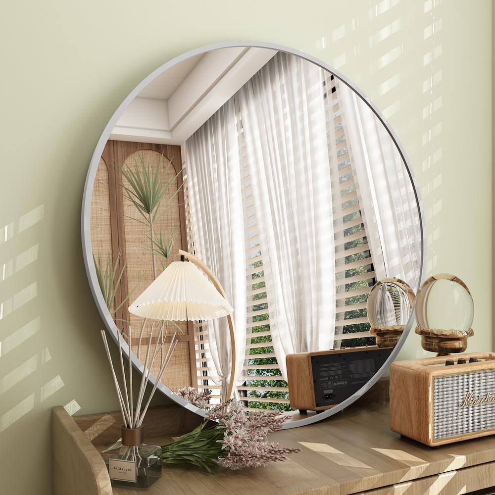 20" Round Silver Aluminum Framed Vanity Mirror